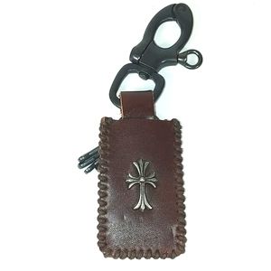 Leather keychain men's with cross NWT